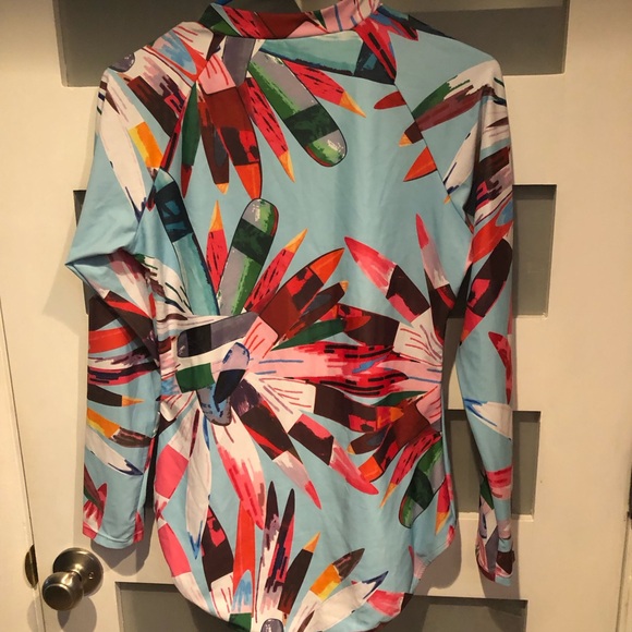 Tropical Floral Zip Up Body Suit Rash Guard Polyester Spandex Large - Picture 3 of 5